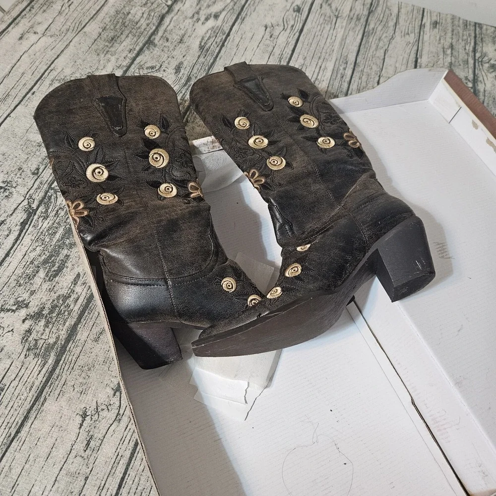 Roper‎ Rockstar 8 Ingrid Faux Leather Western Cowboy Boots Embroidered